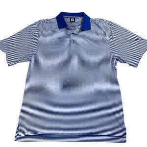 FootJoy Polo Shirt Mens L Blue White Striped Golf Performance Athletic Top Tee